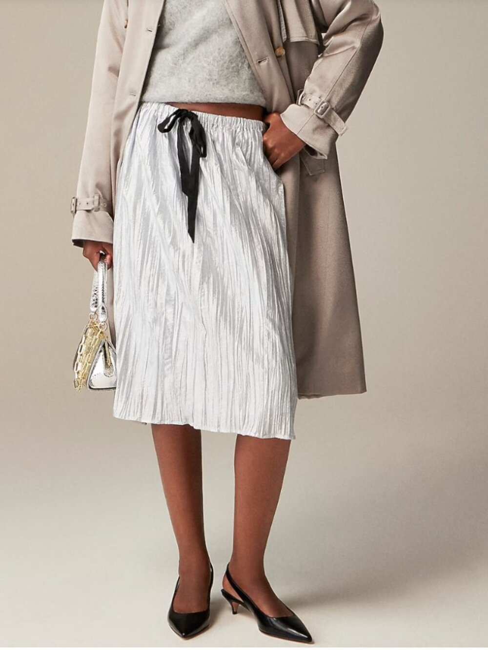 J. Crew Collection Light Blue Crinkled Nylon Knee Length Skirt M